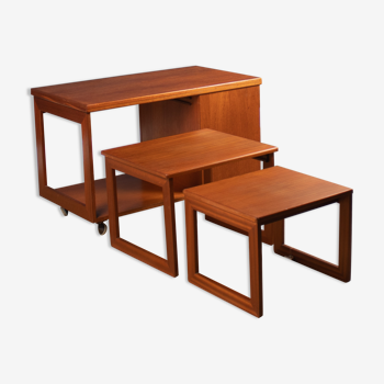 Retro teak 1960s mcintosh coffee table nest of tables with bar