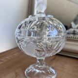 Pressed glass candy box with bird decor – 17 cm – Perfect condition