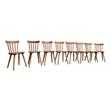 Set of 8 vintage bistro chairs – Warm stained wood – Compass legs