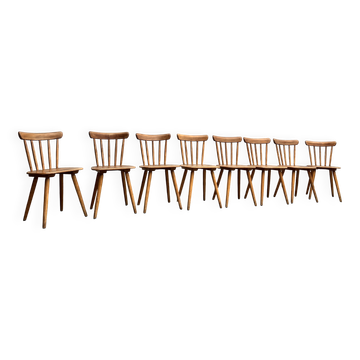 Lot de 8 chaises bistrot vintage – Bois teinté chaleureux – Pieds compas