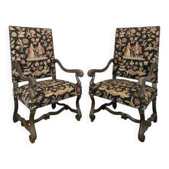 Pair of Louis XIV style armchairs in walnut.