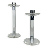 Pair of vintage plexiglass and chrome metal candlesticks