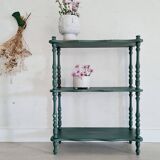 Etagère ancienne bois tourné rénovée verte