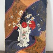 Coquelicots et marguerites, huile sur toile, signé L Riousset