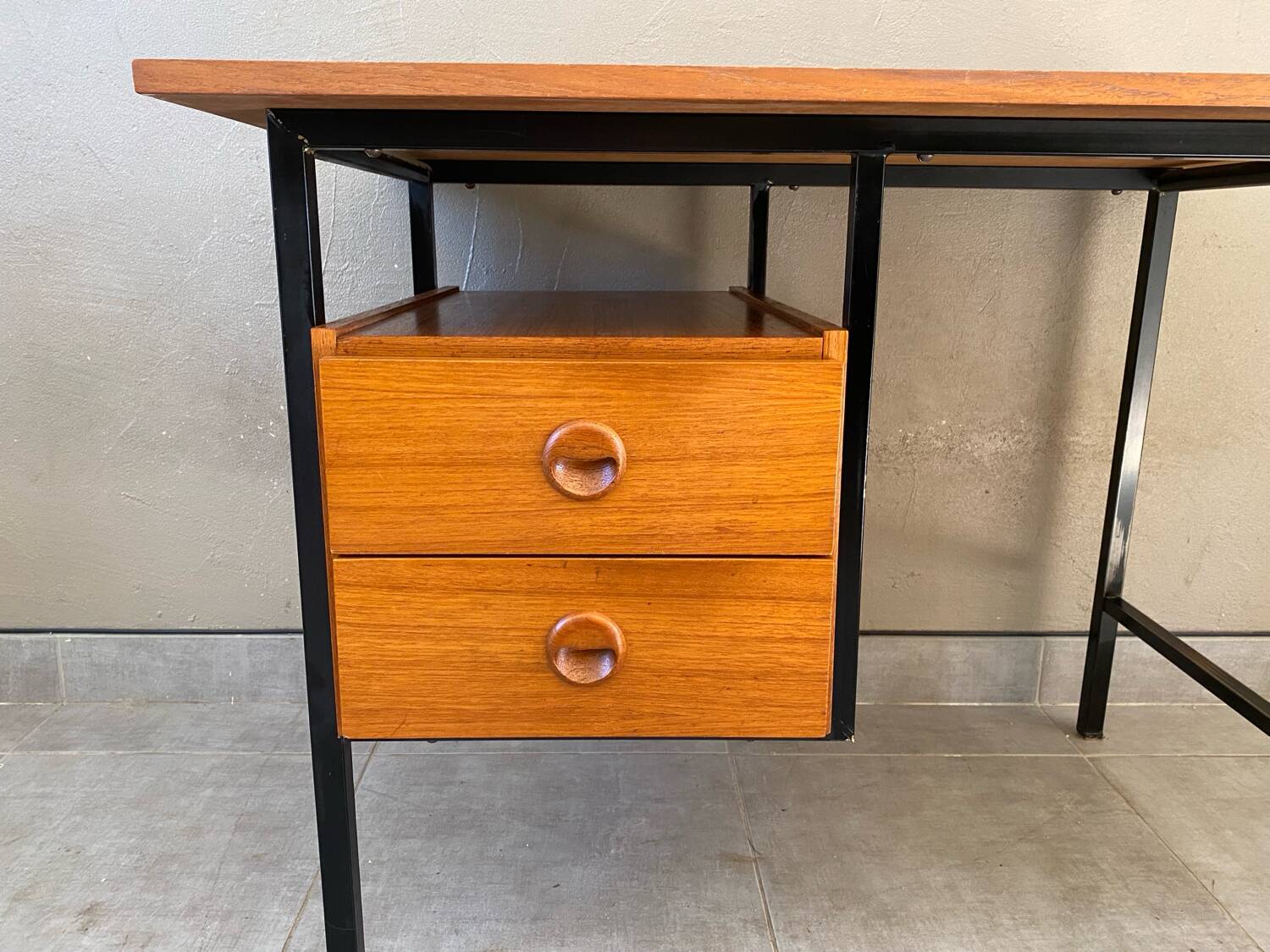 Vintage wood and metal desk from the 60s
