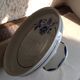 Cup on foot in white ceramic and blue flowers / vintage 50-60 years
