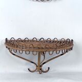 Mid-Century Shelf Console Table with Wall Mirror in rattan and bamboo. Italy 1960s