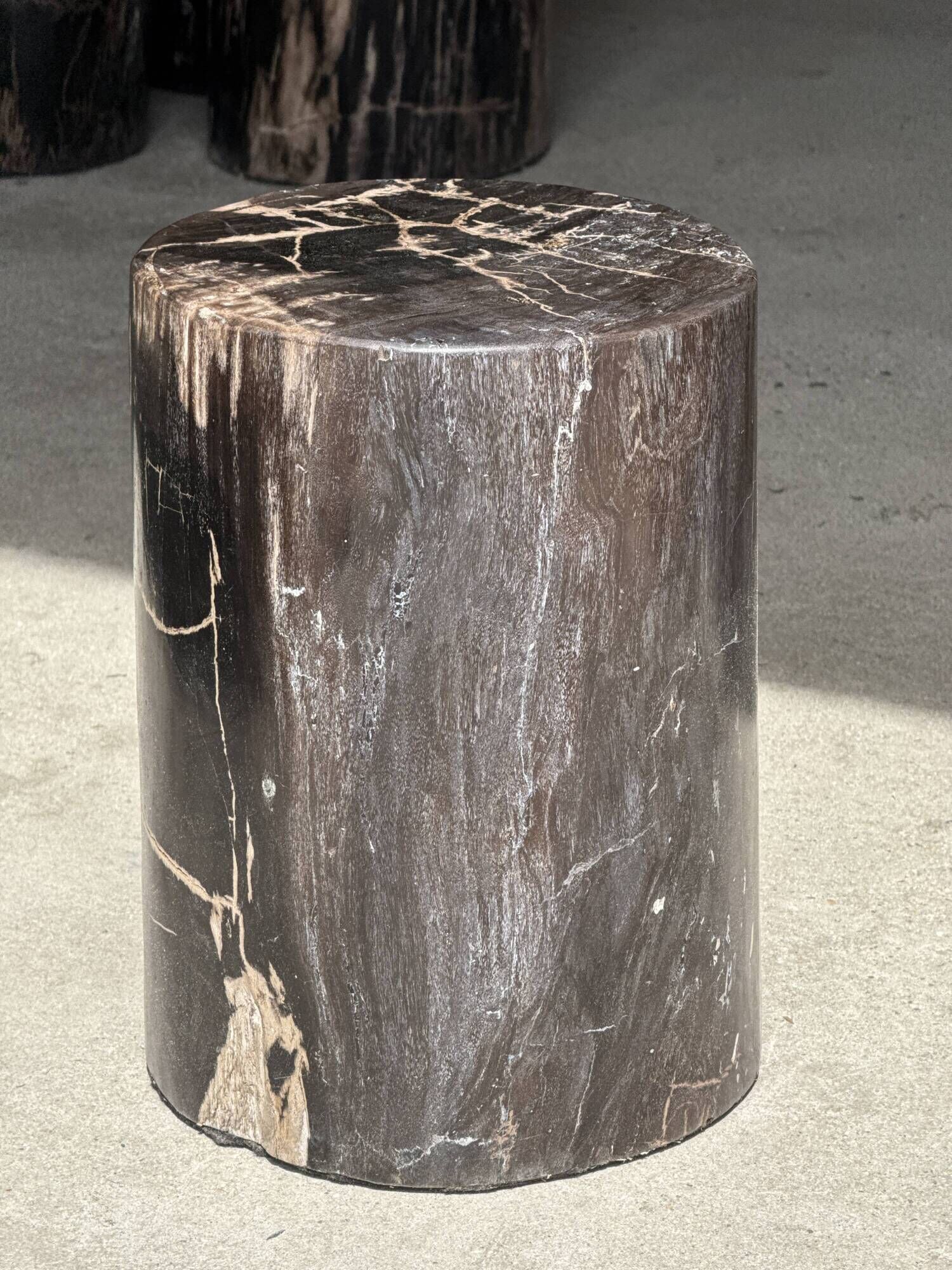 Black petrified wood side table with beige stripes, fine mesh, H35 D24 - 33