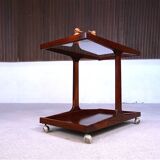 Vintage Modernist Serving Bar Cart in Walnut with Glass Top, Germany 1960s