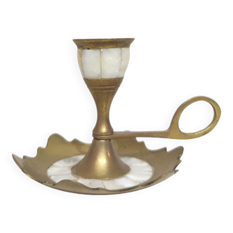 Brass and mother-of-pearl candle holder