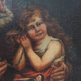 Peinture à l'huile baroque flamande du XIXe siècle dans un cadre en bois ancien
