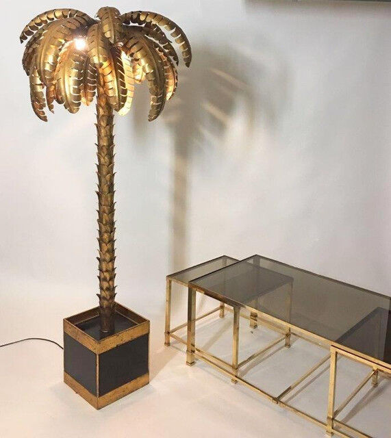 Floor lamp in the shape of a golden metal palm tree of 181 cm