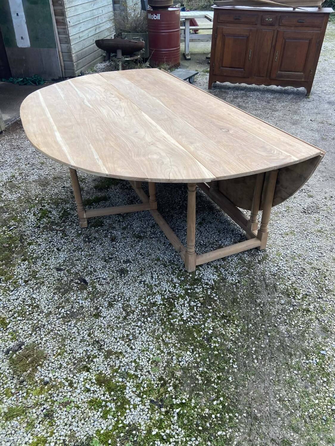Large gateleg table in raw wood
