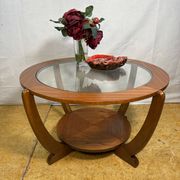 Mid-Century Retro Vintage Teak & Glass Round Coffee Table by Stonehill 1960