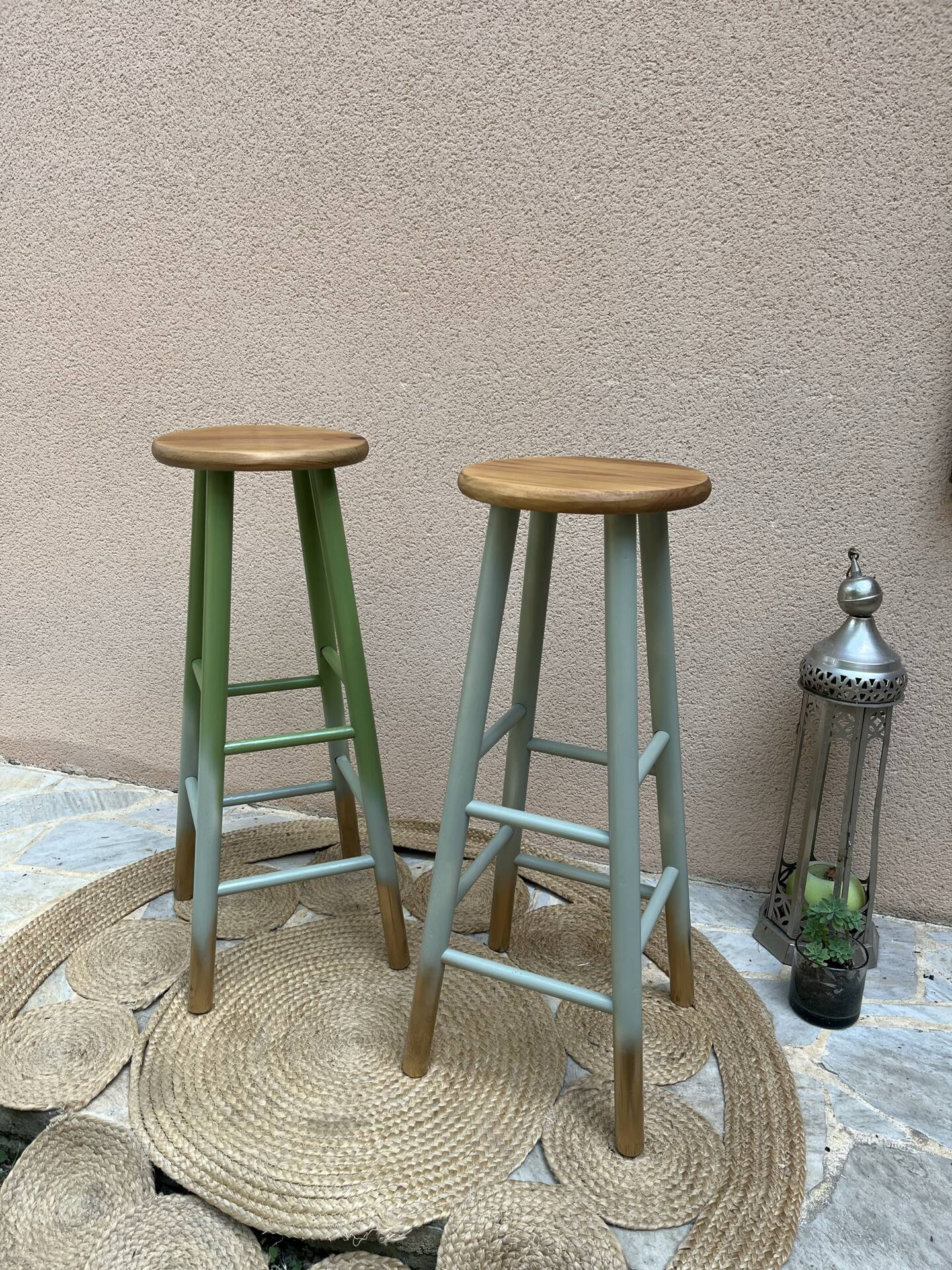 Pair of pine bistro stools