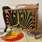 Vintage carved wooden magazine rack