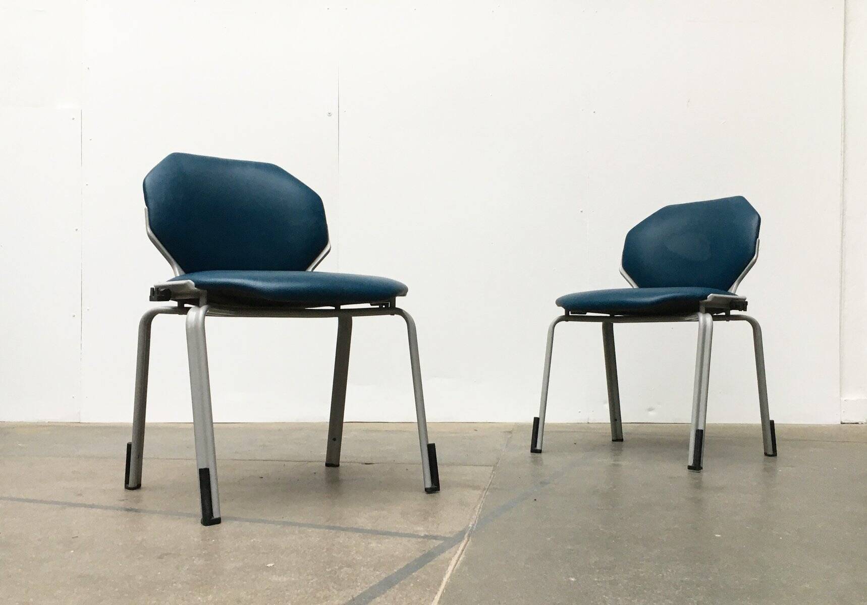 Stackable vintage leather dining chairs from the German space age by Fröscher, 1970s, set of 2.