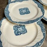 6 Gien flat plates in blue and ecru iron earth