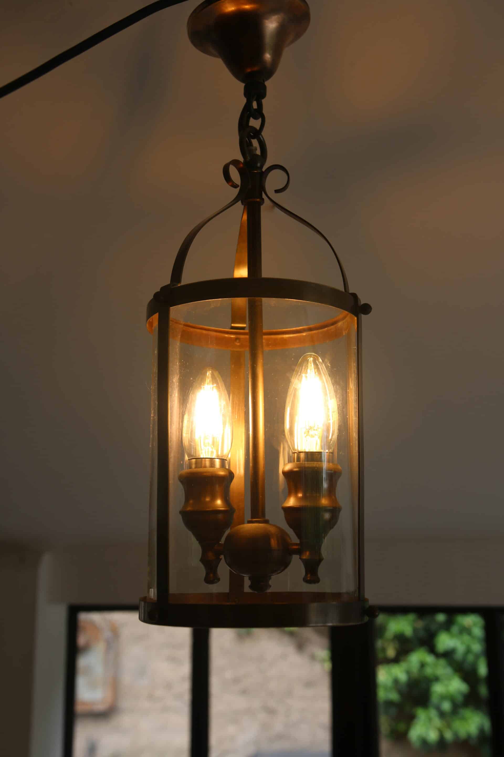 Brass lantern for vestibule with 2 candle holders