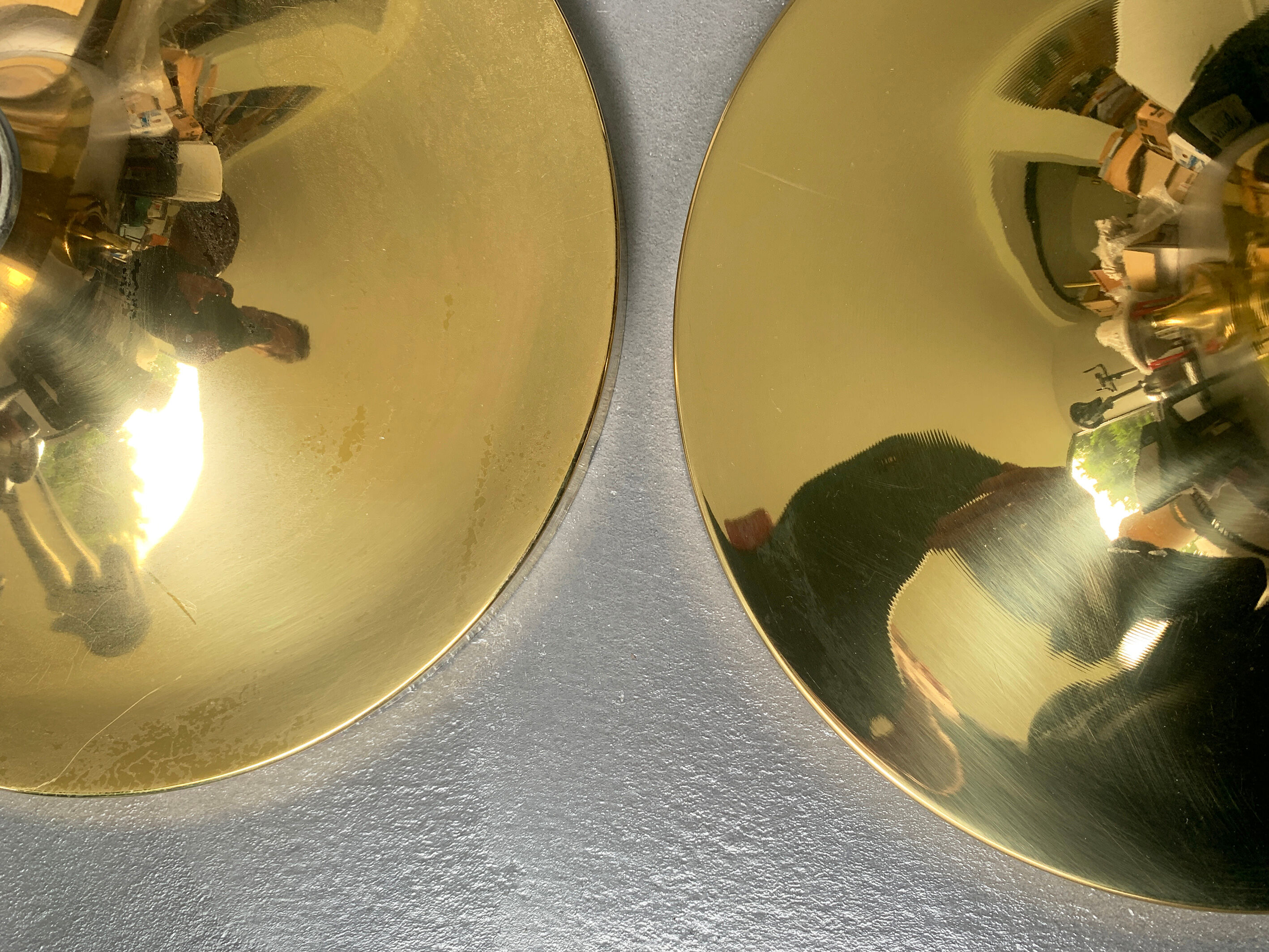 Pair of gold space-age wall lamps flush light gold sölken leuchten germany