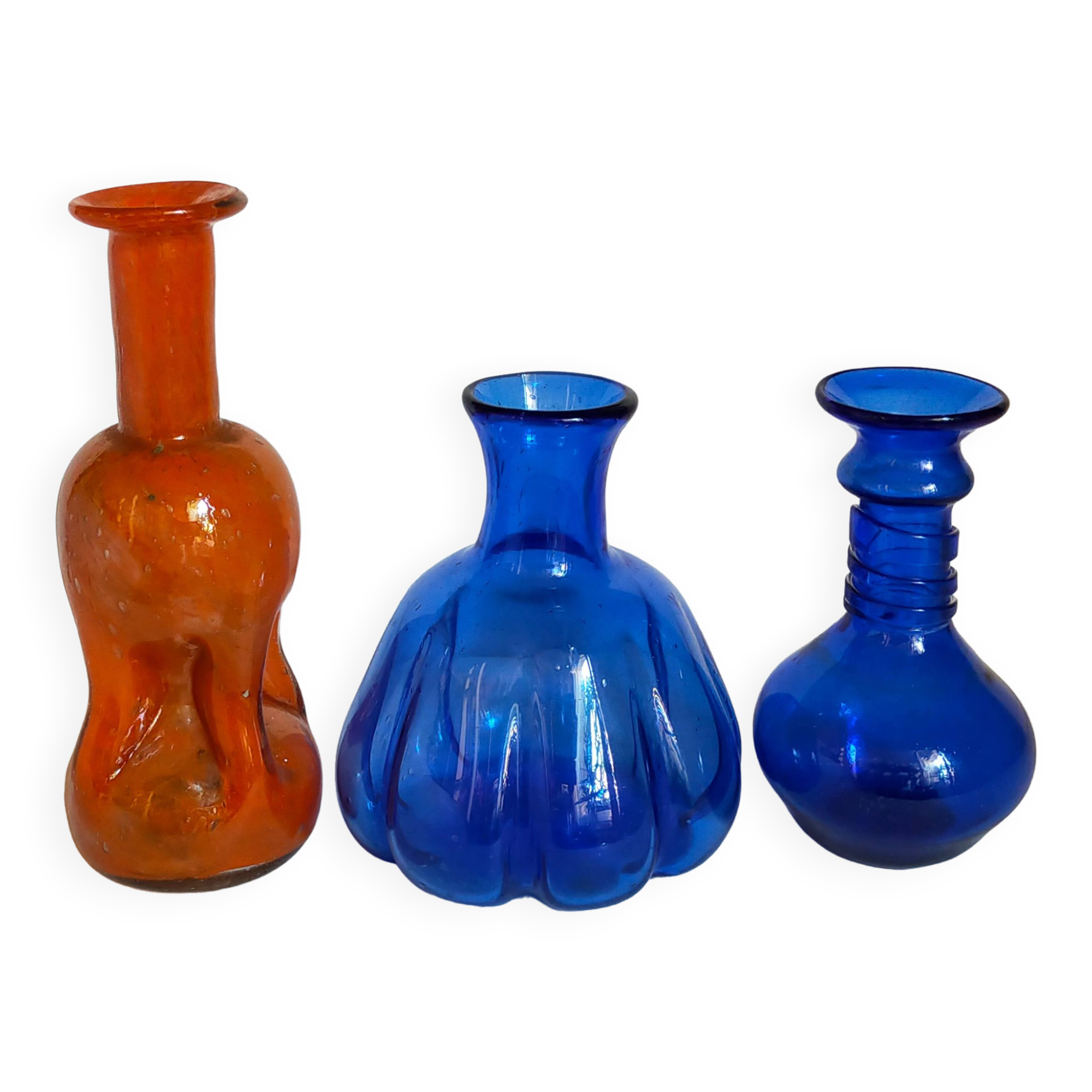 Trio of vintage blown glass soliflore vases