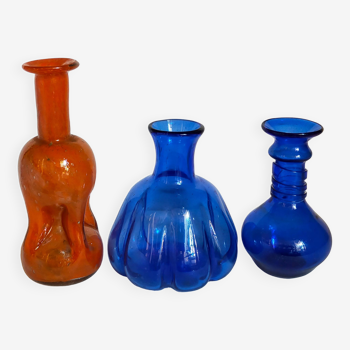 Trio of vintage blown glass soliflore vases