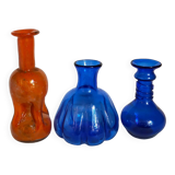 Trio of vintage blown glass soliflore vases