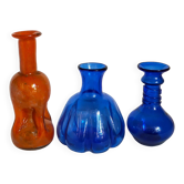 Trio de vases soliflores en verre soufflé vintages