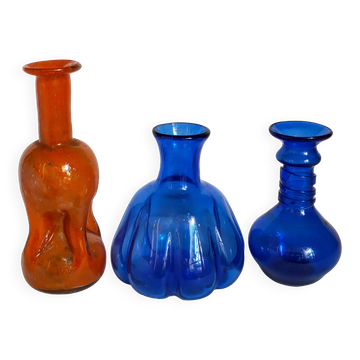 Trio of vintage blown glass soliflore vases