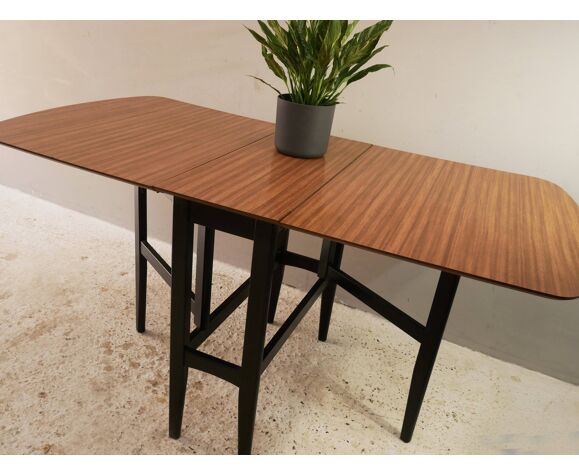 1960 S Mid Century Formica Topped Drop Leaf Dining Table With Black Teak Frame Selency Drop Leaf Dining Table, Formica Kitchen Table With Leaf