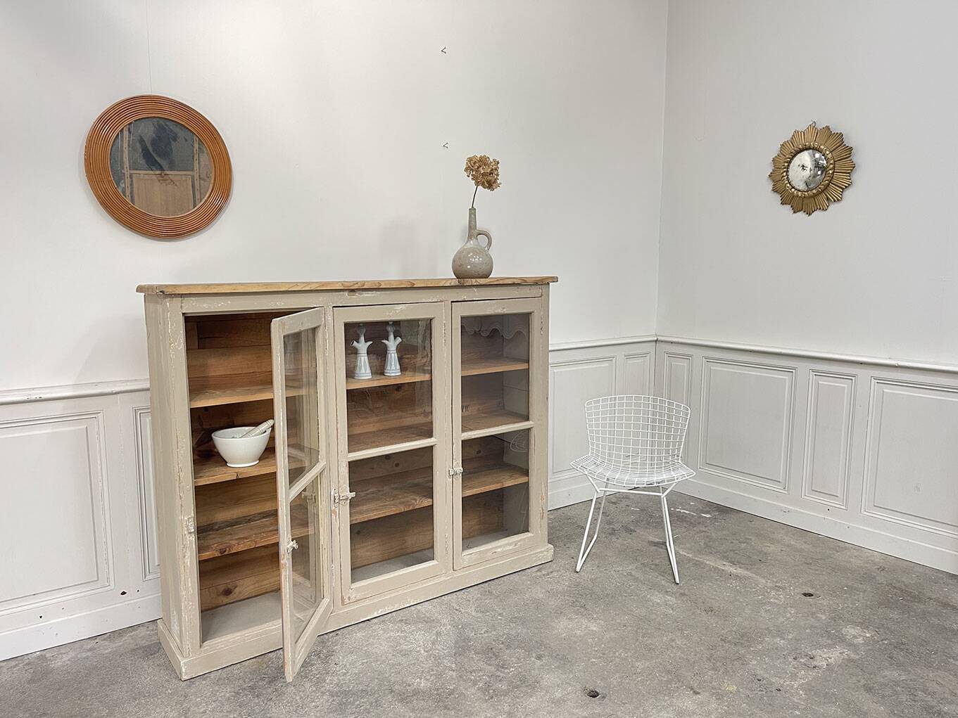 Old 1900 wooden grocery store display case with shelves