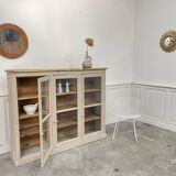 Ancienne vitrine à étagères d'épicerie 1900 en bois