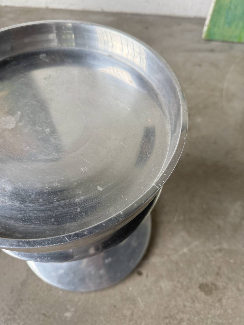 Brushed stainless steel console pedestal 1970