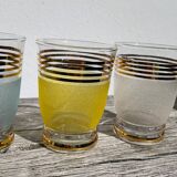 6 multicolored and gold glasses 1950