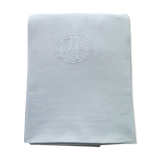 Monogrammée white damask cotton tablecloth PM 1.52 X 2.36 M