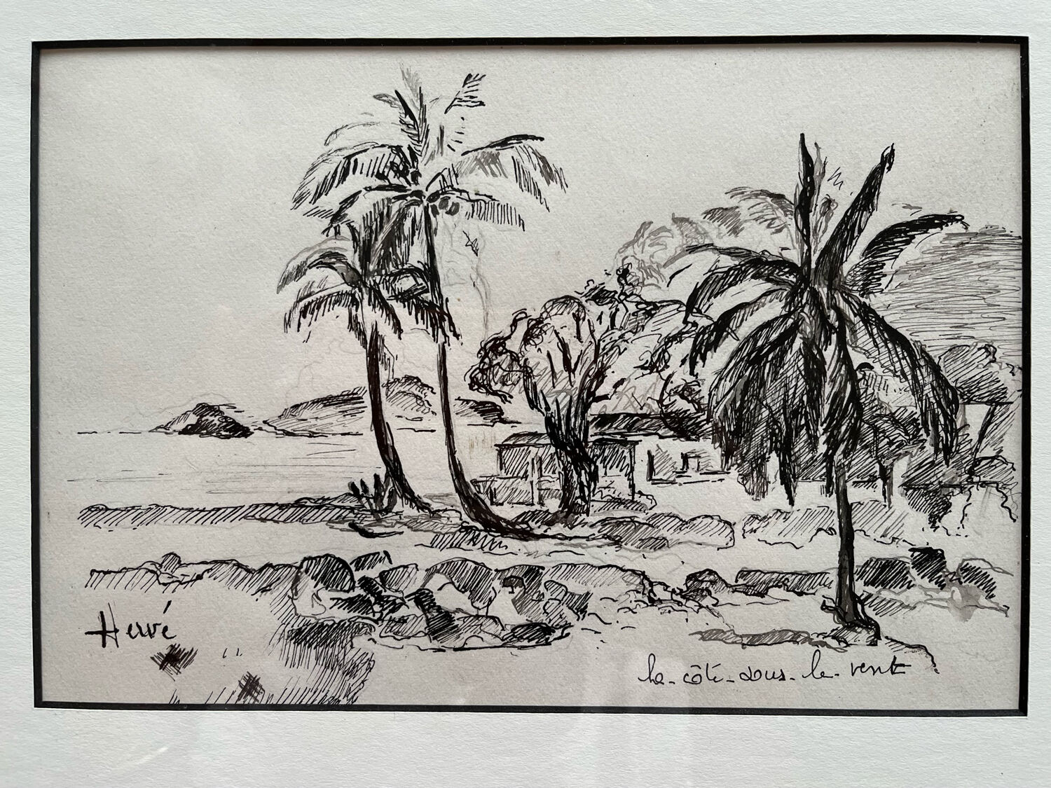 Ink drawing, The leeward coast, Jeannine Hervé