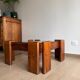 Square coffee table in solid wood and smoked glass – 70s