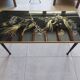 Japanese patterned coffee table, tapered legs and brass, vintage.
