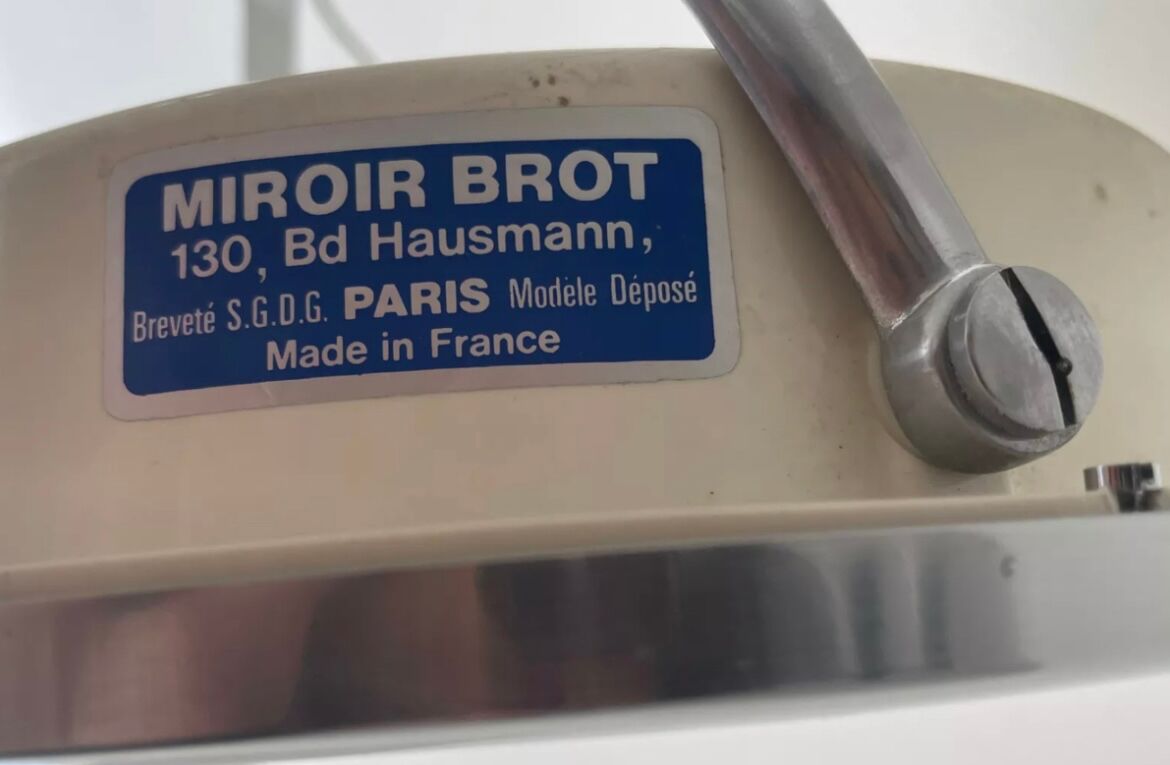 Vintage chrome Brot mirror, magnifying and illuminating, on adjustable stand, France 1960