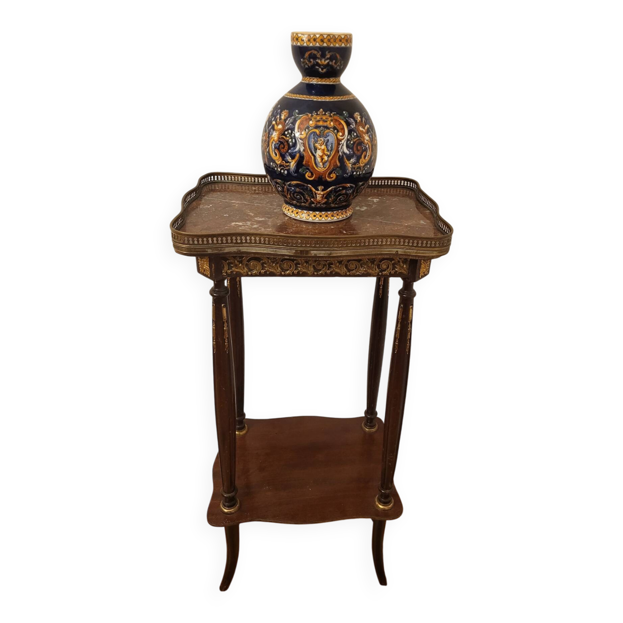 Mahogany side table with marble and bronze in Louis XV style.