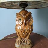 Vintage owl lamp with wool lampshade, handmade