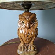 Vintage owl lamp with wool lampshade, handmade