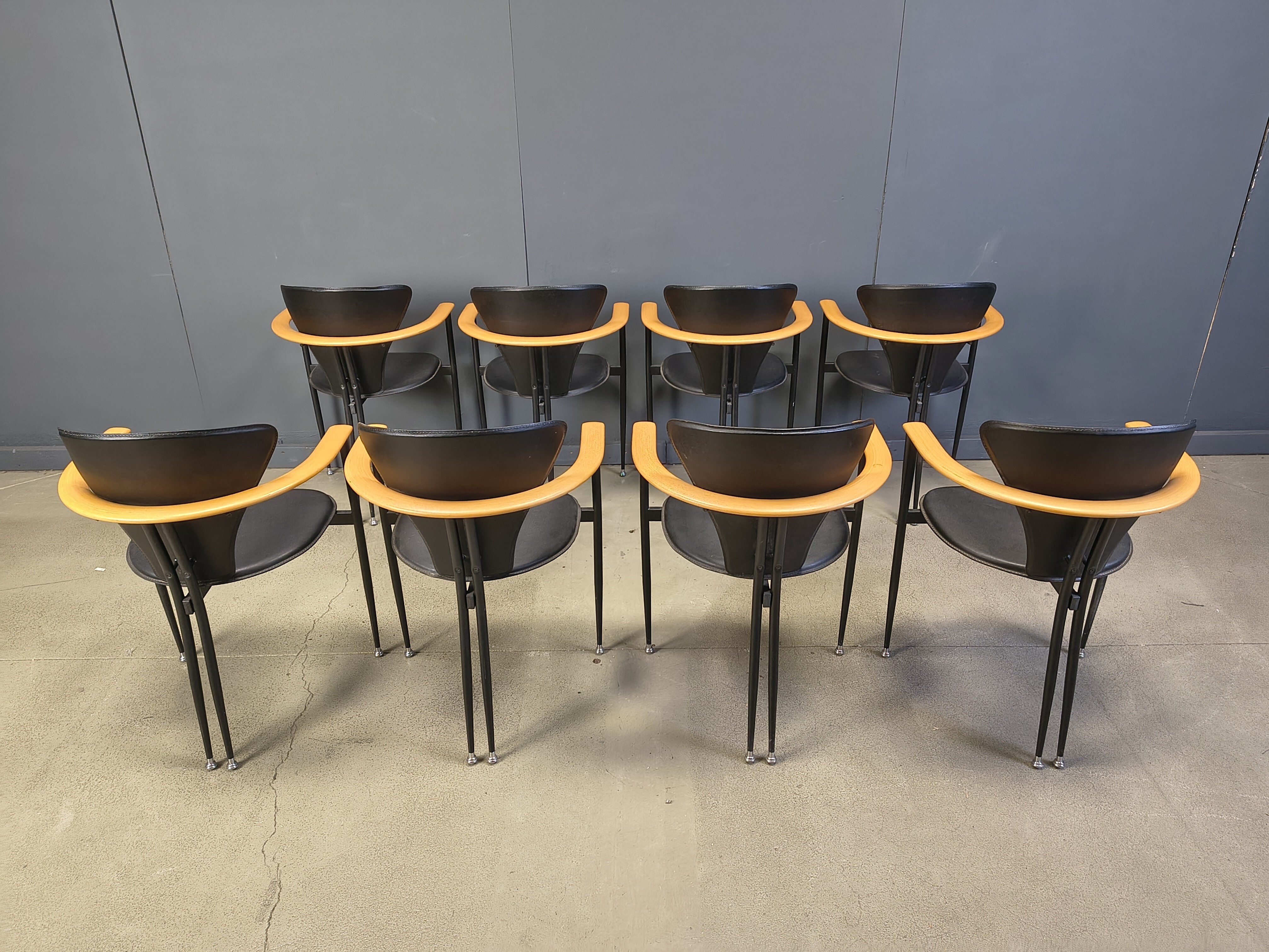 Vintage leather armchairs by Arrben Italy, 1980s - set of 8