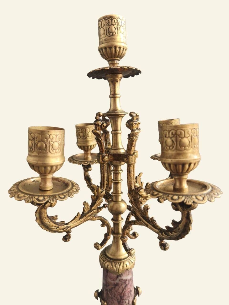 Pair of table candelabra in marble and bronze, Napoleon III style.