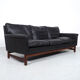 Danish design black leather and teak 3 seater sofa, 1960s