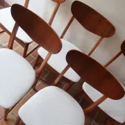 Set of 5 Scandinavian teak chairs from the 1960s, with curved backrest.
