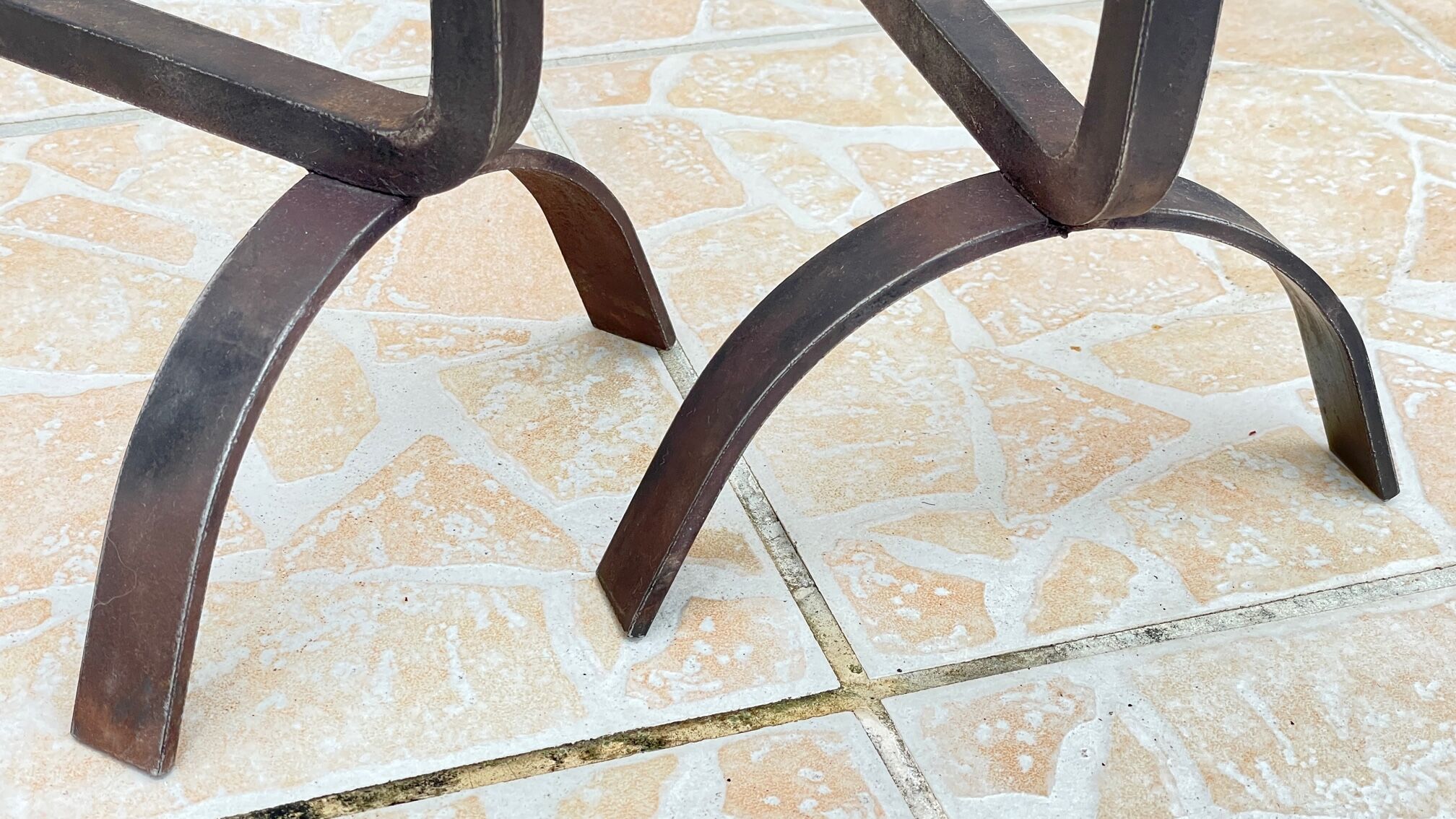 Pair of vintage steel geometric chenets