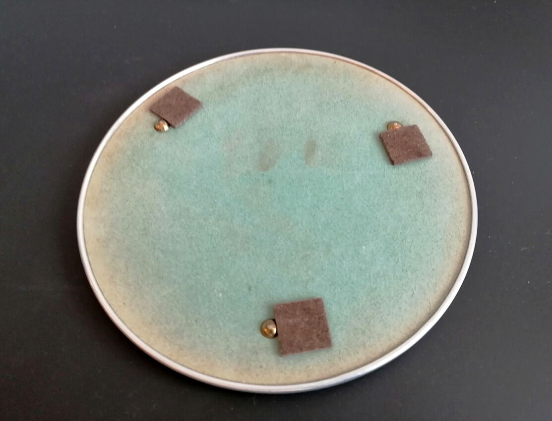 Set of 3 round mirrored trays, metal strapping, 1950/60