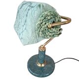 Lampada da Scrivania Vintage in Marmo Verde e Ottone Pezzo Unico Artigianal