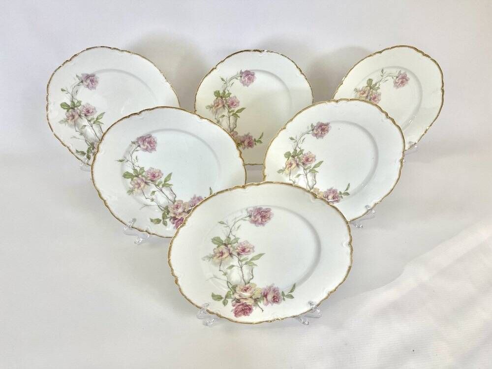 6 flat plates Baltimore Rose by Haviland Limoges